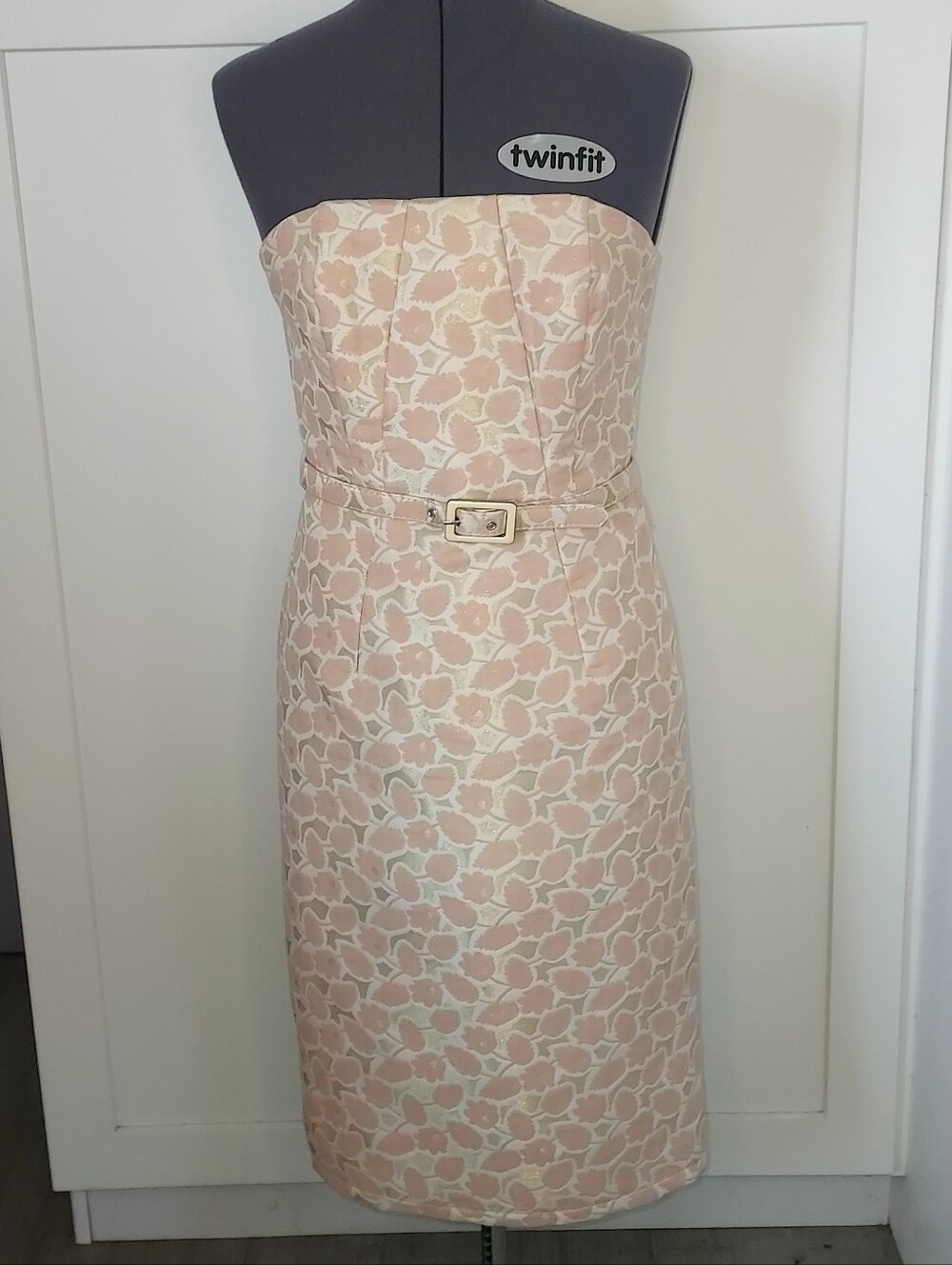Merona Peach and Cream Floral Jacquard Dress with Gold Accents